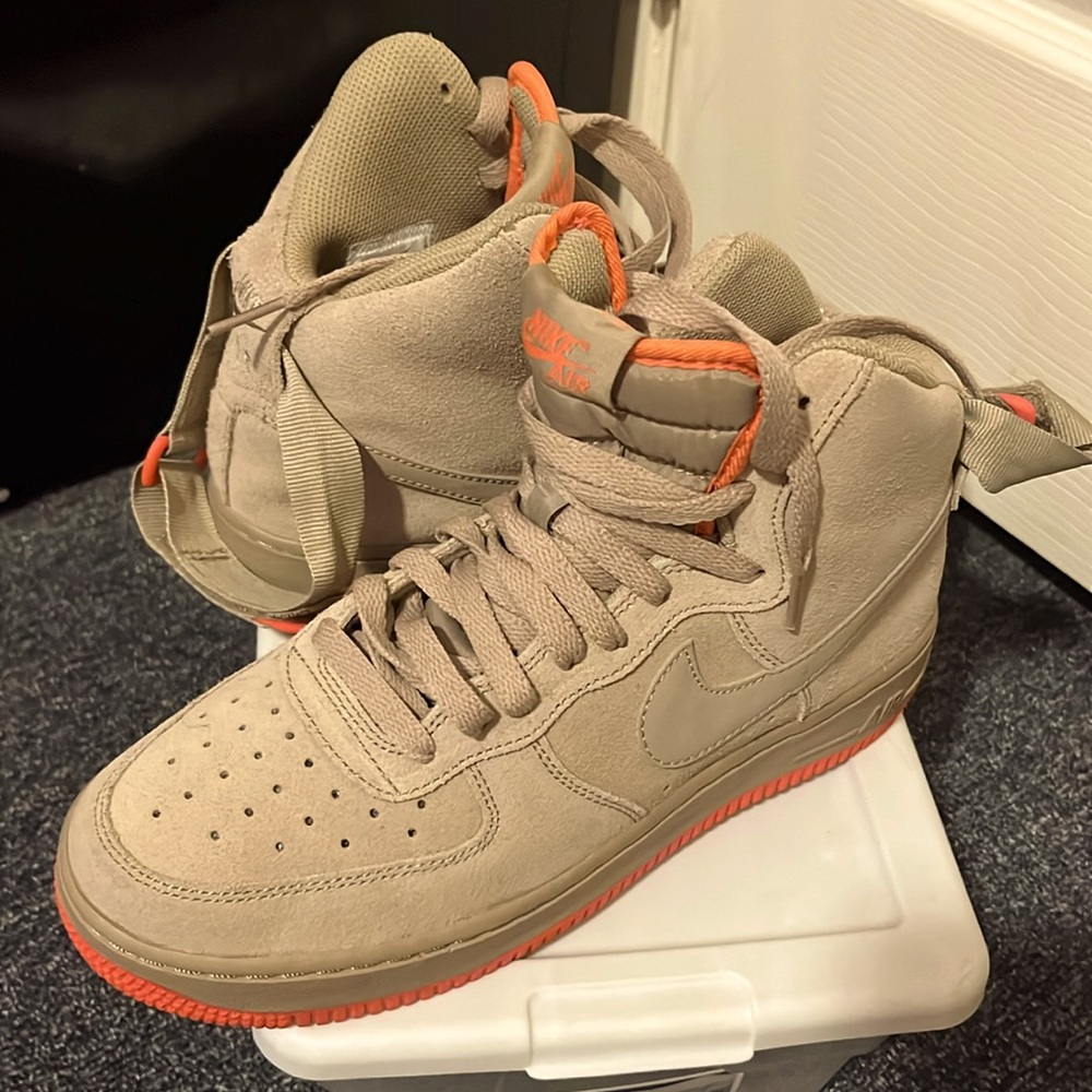 Nike AF1 Cream and Neon Orange Uptown’s Suede